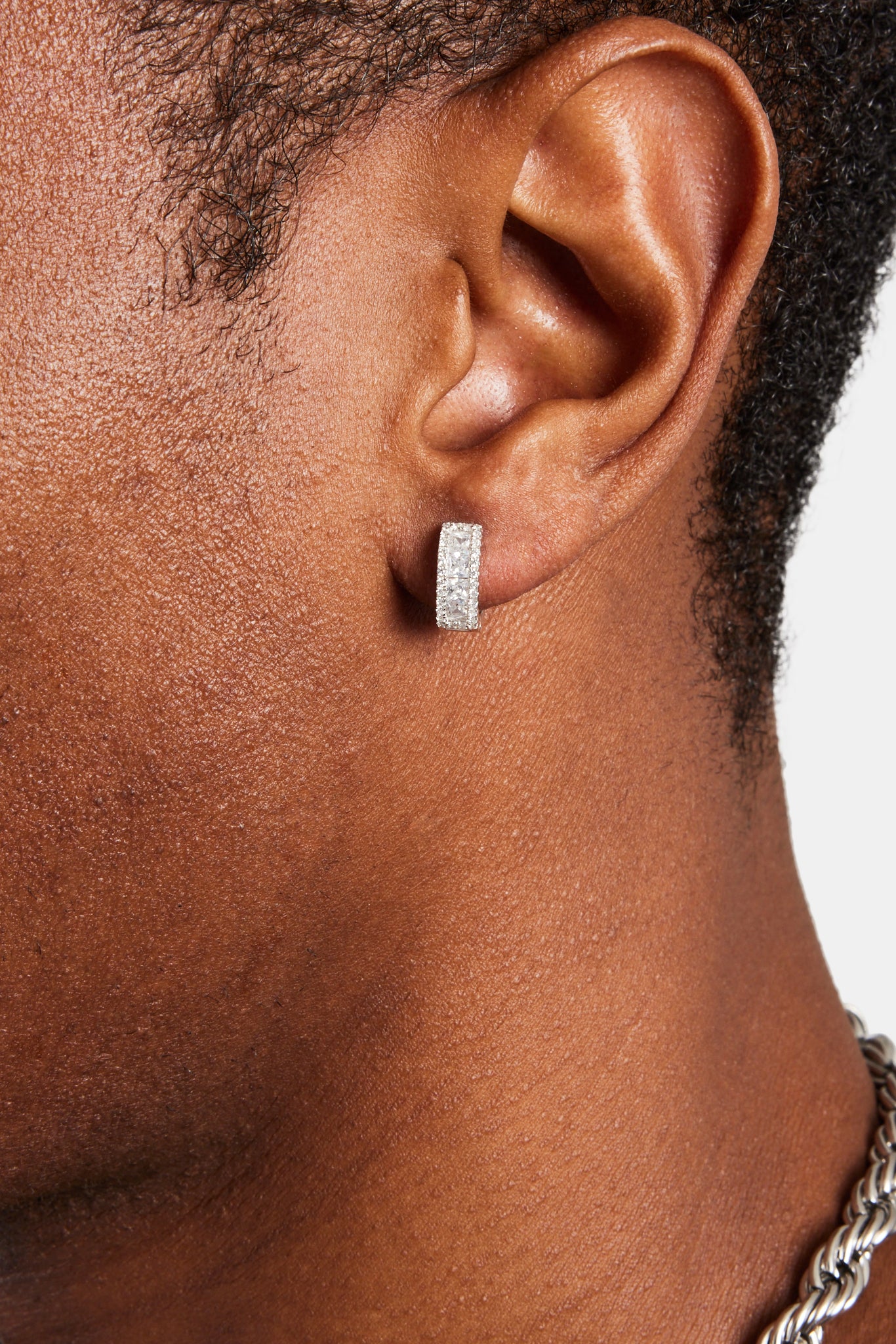 10 mm Creolen mit Baguette-Schliff – 925 Silber – Weiß